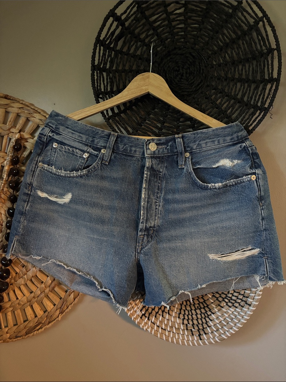 Edwin Distressed Blue Denim Women's Shorts